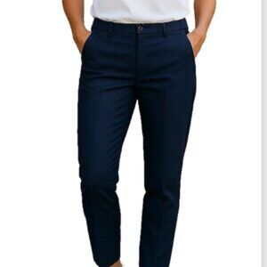 Calvin Klein Knit Jeans Women’s Pants Sz 10 Navy Stretch Leather Trim Tapered